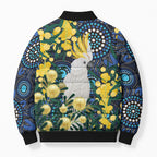 Australia Golden Wattle Bomber Puffer Jacket Aussie Cockatoo Aboriginal Art