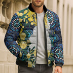 Australia Golden Wattle Bomber Puffer Jacket Aussie Cockatoo Aboriginal Art