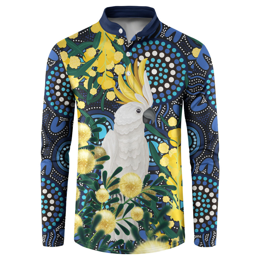 Australia Golden Wattle Button Sweatshirt Aussie Cockatoo Aboriginal Art