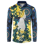 Australia Golden Wattle Button Sweatshirt Aussie Cockatoo Aboriginal Art