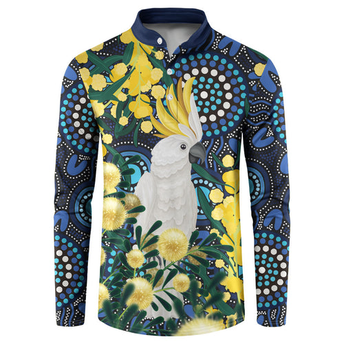 Australia Golden Wattle Button Sweatshirt Aussie Cockatoo Aboriginal Art