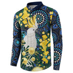 Australia Golden Wattle Button Sweatshirt Aussie Cockatoo Aboriginal Art