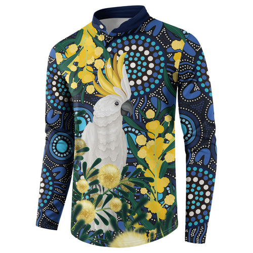 Australia Golden Wattle Button Sweatshirt Aussie Cockatoo Aboriginal Art