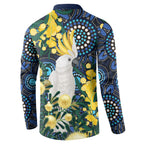 Australia Golden Wattle Button Sweatshirt Aussie Cockatoo Aboriginal Art