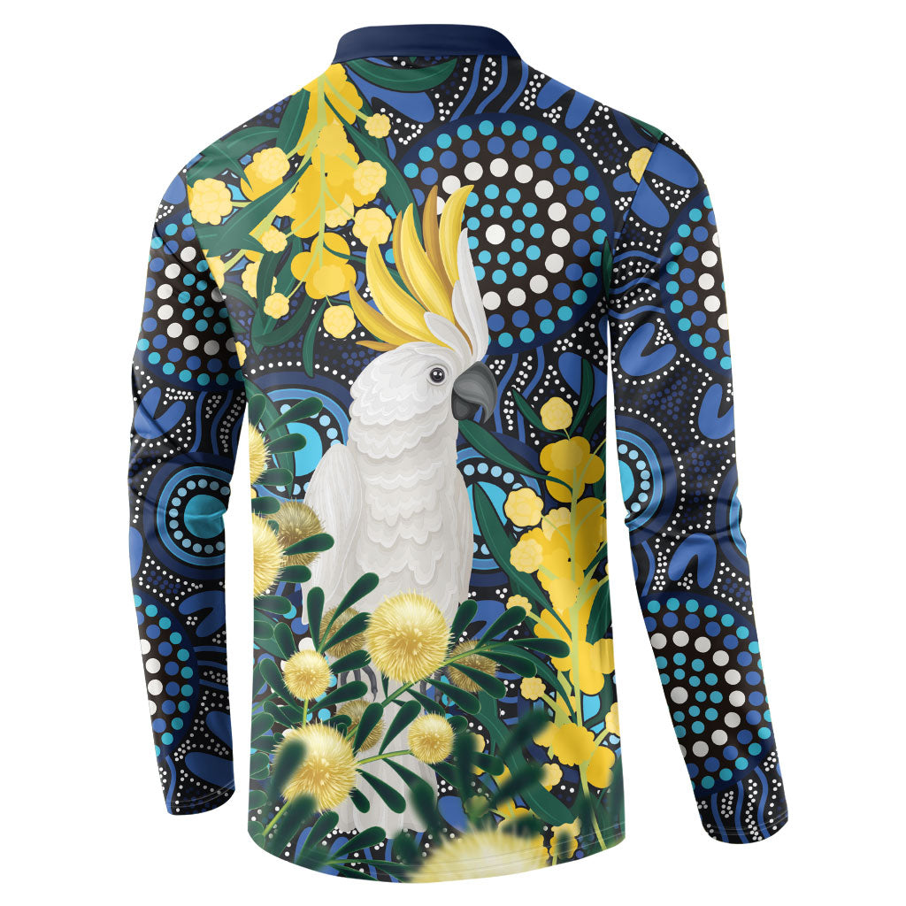 Australia Golden Wattle Button Sweatshirt Aussie Cockatoo Aboriginal Art