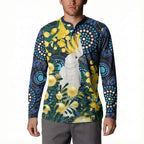 Australia Golden Wattle Button Sweatshirt Aussie Cockatoo Aboriginal Art