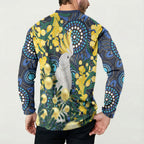 Australia Golden Wattle Button Sweatshirt Aussie Cockatoo Aboriginal Art