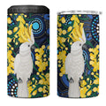 Australia Golden Wattle 4 in 1 Can Cooler Tumbler Aussie Cockatoo Aboriginal Art