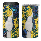 Australia Golden Wattle 4 in 1 Can Cooler Tumbler Aussie Cockatoo Aboriginal Art