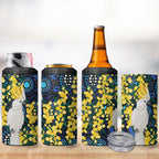 Australia Golden Wattle 4 in 1 Can Cooler Tumbler Aussie Cockatoo Aboriginal Art
