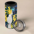 Australia Golden Wattle 4 in 1 Can Cooler Tumbler Aussie Cockatoo Aboriginal Art