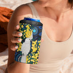 Australia Golden Wattle 4 in 1 Can Cooler Tumbler Aussie Cockatoo Aboriginal Art