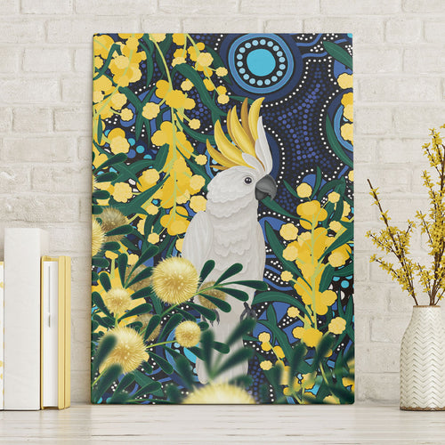 Australia Golden Wattle Canvas Wall Art Aussie Cockatoo Aboriginal Art