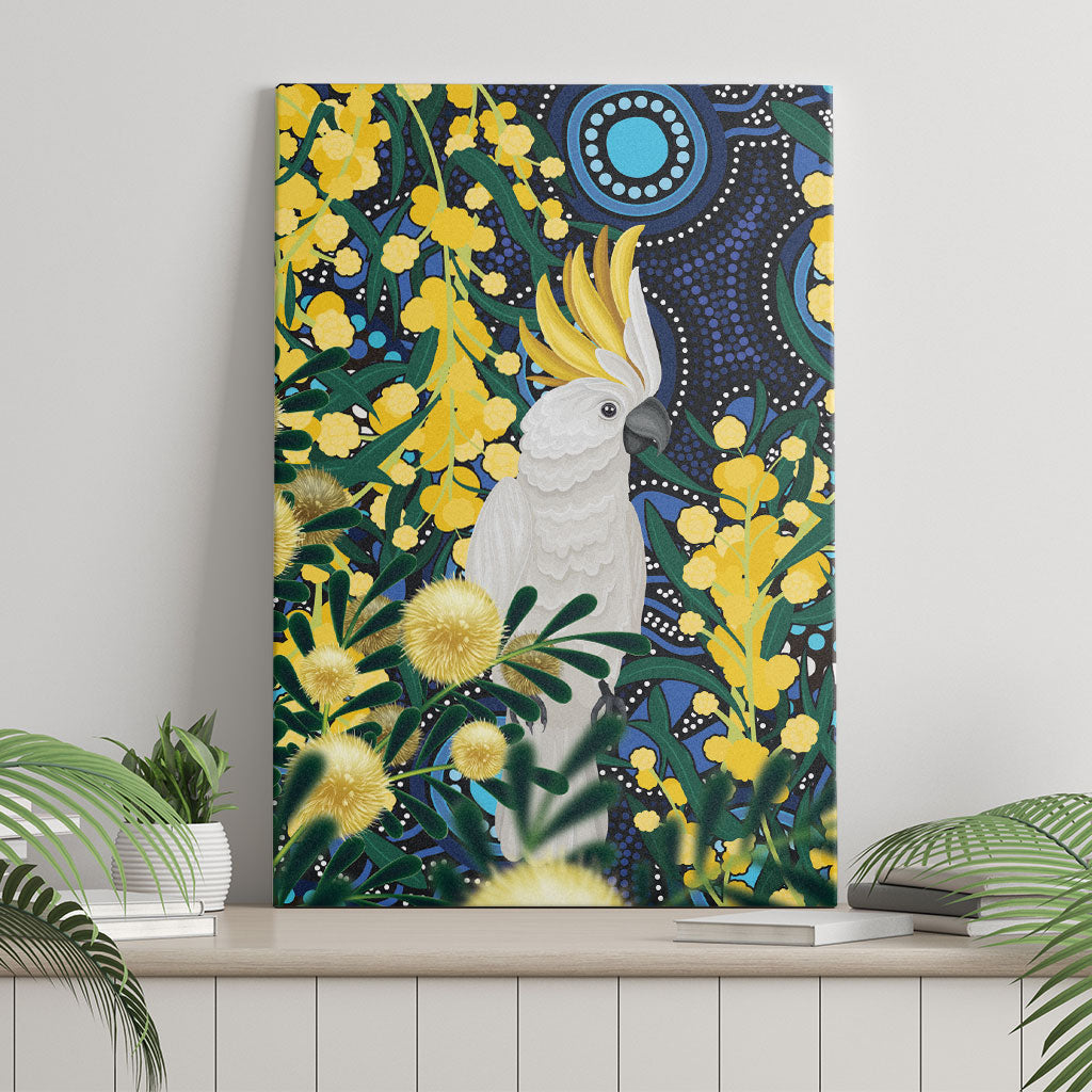Australia Golden Wattle Canvas Wall Art Aussie Cockatoo Aboriginal Art