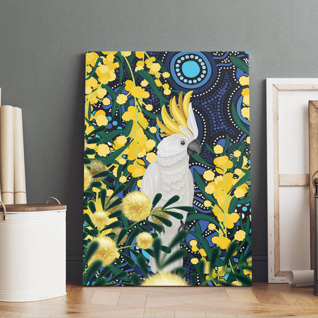 Australia Golden Wattle Canvas Wall Art Aussie Cockatoo Aboriginal Art