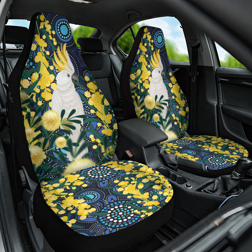 Australia Golden Wattle Car Seat Cover Aussie Cockatoo Aboriginal Art