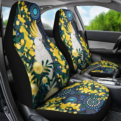Australia Golden Wattle Car Seat Cover Aussie Cockatoo Aboriginal Art