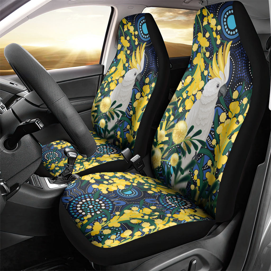Australia Golden Wattle Car Seat Cover Aussie Cockatoo Aboriginal Art