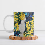 Australia Golden Wattle Ceramic Mug Aussie Cockatoo Aboriginal Art