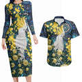 Australia Golden Wattle Couples Matching Long Sleeve Bodycon Dress and Hawaiian Shirt Aussie Cockatoo Aboriginal Art