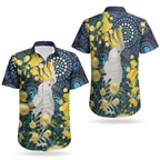 Australia Golden Wattle Couples Matching Long Sleeve Bodycon Dress and Hawaiian Shirt Aussie Cockatoo Aboriginal Art