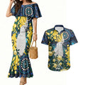Australia Golden Wattle Couples Matching Mermaid Dress and Hawaiian Shirt Aussie Cockatoo Aboriginal Art