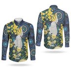 Australia Golden Wattle Couples Matching Mermaid Dress and Long Sleeve Button Shirt Aussie Cockatoo Aboriginal Art
