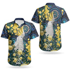 Australia Golden Wattle Couples Matching Off Shoulder Maxi Dress and Hawaiian Shirt Aussie Cockatoo Aboriginal Art