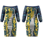 Australia Golden Wattle Couples Matching Off The Shoulder Long Sleeve Dress and Long Sleeve Button Shirt Aussie Cockatoo Aboriginal Art