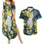 Australia Golden Wattle Couples Matching Summer Maxi Dress and Hawaiian Shirt Aussie Cockatoo Aboriginal Art