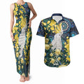Australia Golden Wattle Couples Matching Tank Maxi Dress and Hawaiian Shirt Aussie Cockatoo Aboriginal Art