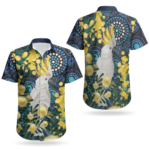 Australia Golden Wattle Couples Matching Tank Maxi Dress and Hawaiian Shirt Aussie Cockatoo Aboriginal Art