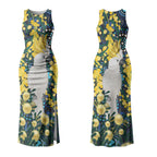 Australia Golden Wattle Couples Matching Tank Maxi Dress and Long Sleeve Button Shirt Aussie Cockatoo Aboriginal Art