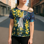 Australia Golden Wattle Cross Shoulder Shirt Aussie Cockatoo Aboriginal Art