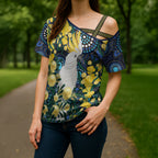 Australia Golden Wattle Cross Shoulder Shirt Aussie Cockatoo Aboriginal Art