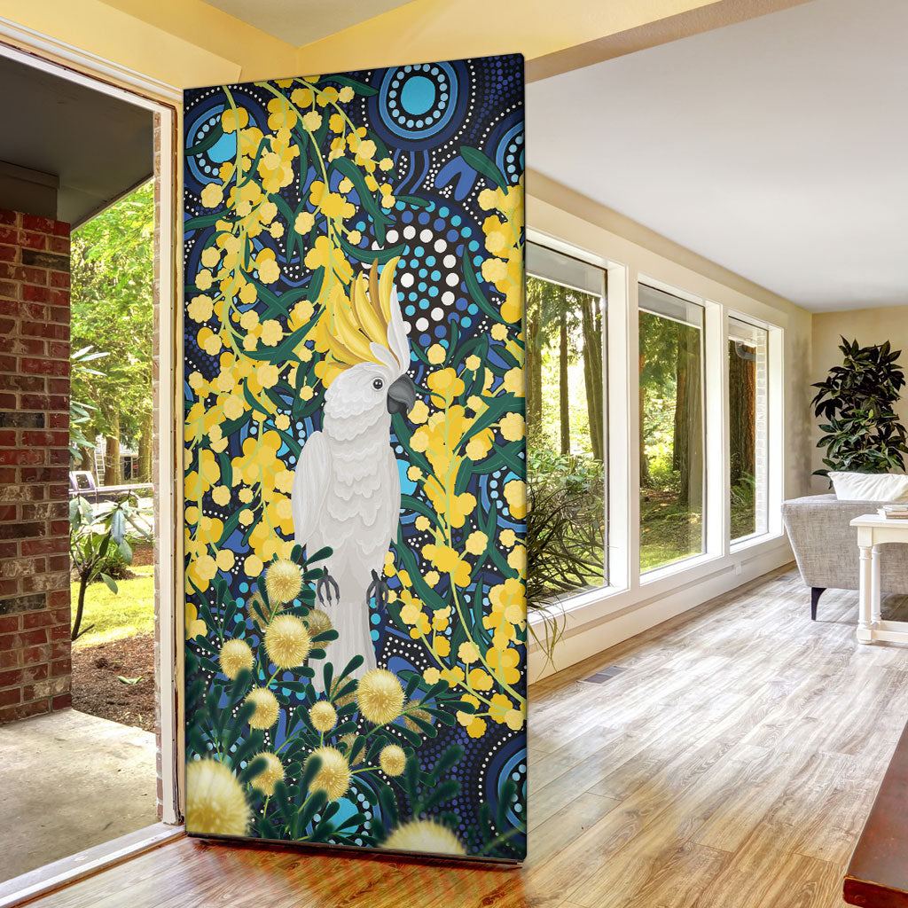 Australia Golden Wattle Door Cover Aussie Cockatoo Aboriginal Art