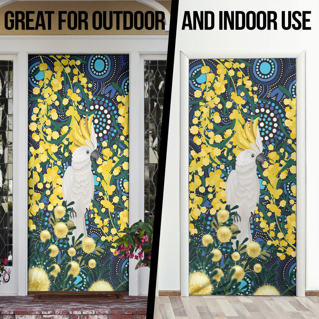 Australia Golden Wattle Door Cover Aussie Cockatoo Aboriginal Art