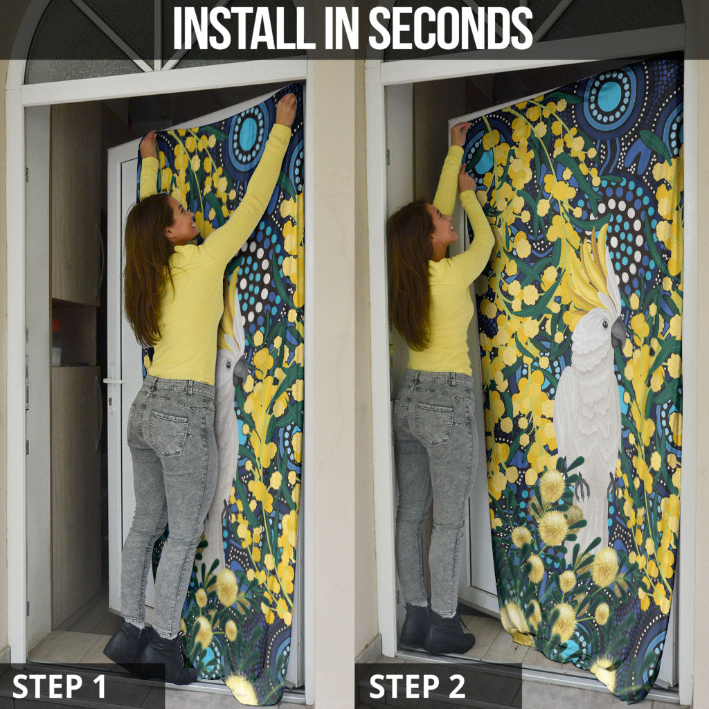 Australia Golden Wattle Door Cover Aussie Cockatoo Aboriginal Art