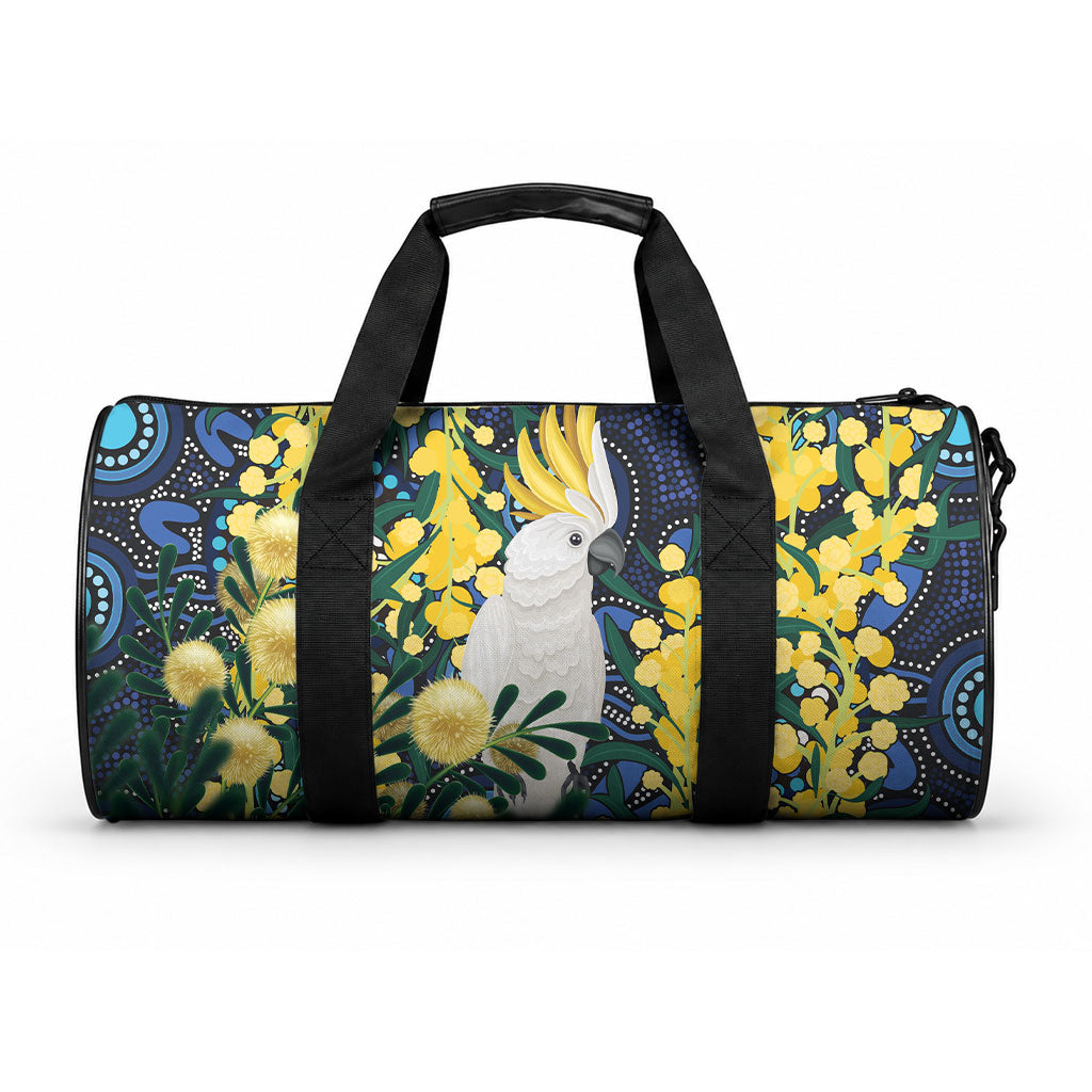 Australia Golden Wattle Duffle Bag Aussie Cockatoo Aboriginal Art