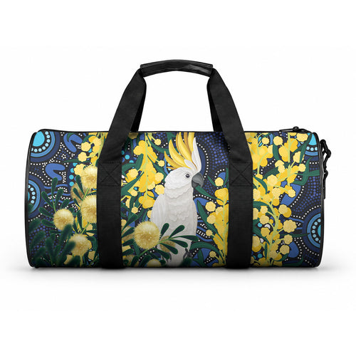 Australia Golden Wattle Duffle Bag Aussie Cockatoo Aboriginal Art