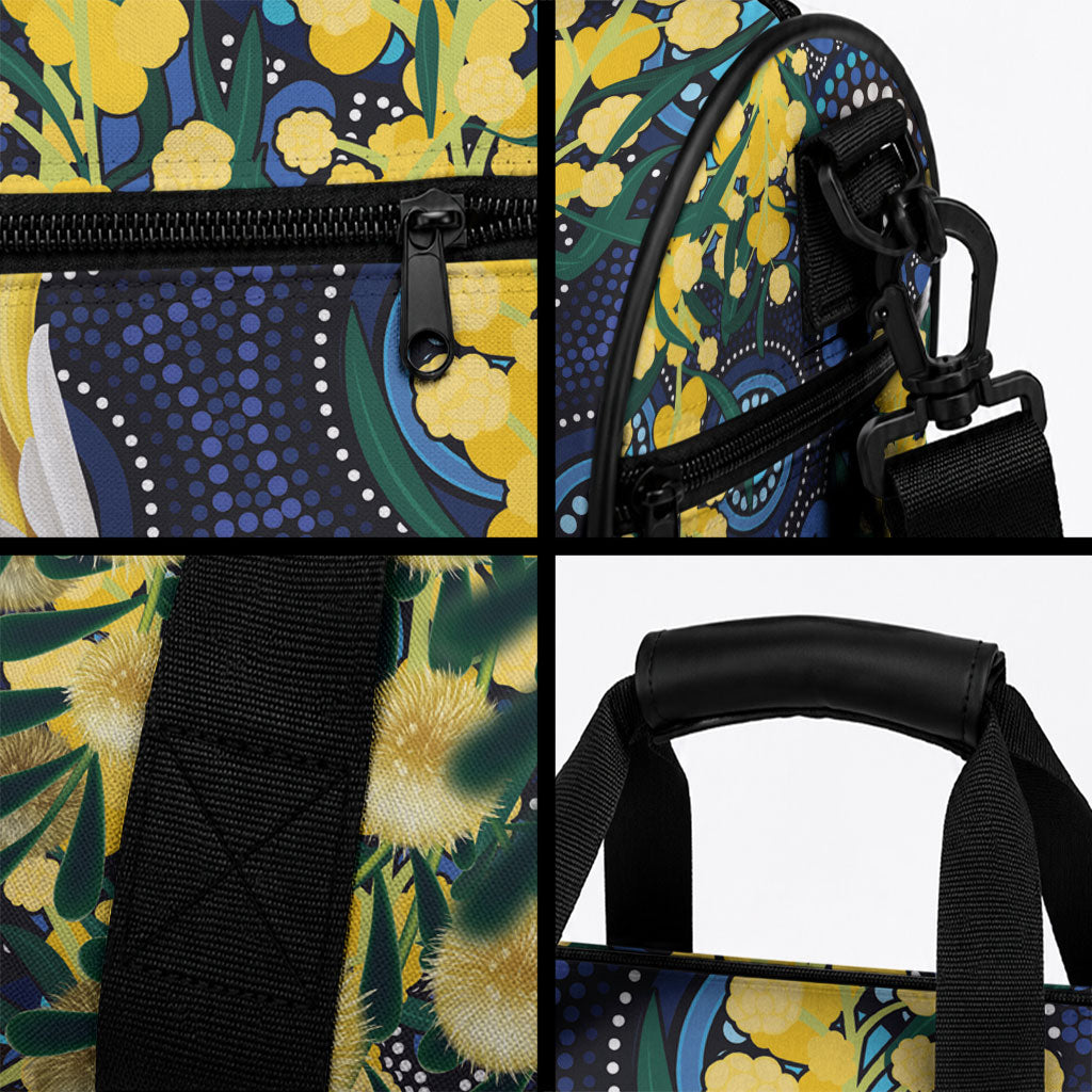 Australia Golden Wattle Duffle Bag Aussie Cockatoo Aboriginal Art
