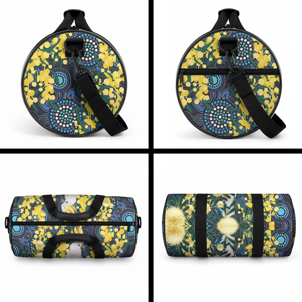 Australia Golden Wattle Duffle Bag Aussie Cockatoo Aboriginal Art