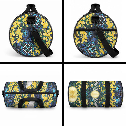 Australia Golden Wattle Duffle Bag Aussie Cockatoo Aboriginal Art