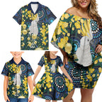 Australia Golden Wattle Family Matching Off Shoulder Short Dress and Hawaiian Shirt Aussie Cockatoo Aboriginal Art