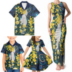 Australia Golden Wattle Family Matching Tank Maxi Dress and Hawaiian Shirt Aussie Cockatoo Aboriginal Art
