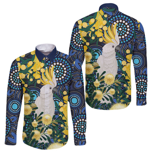 Australia Golden Wattle Family Matching Tank Maxi Dress and Hawaiian Shirt Aussie Cockatoo Aboriginal Art