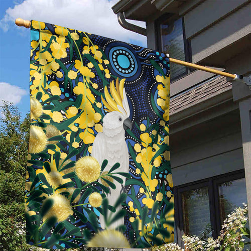 Australia Golden Wattle Garden Flag Aussie Cockatoo Aboriginal Art