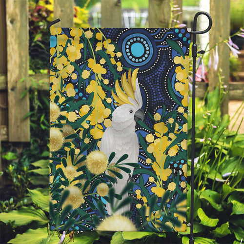 Australia Golden Wattle Garden Flag Aussie Cockatoo Aboriginal Art