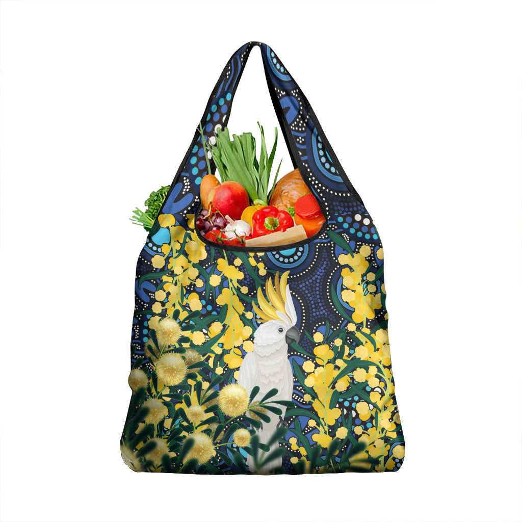 Australia Golden Wattle Grocery Bag Aussie Cockatoo Aboriginal Art