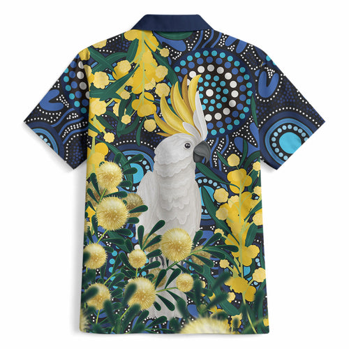 Australia Golden Wattle Hawaiian Shirt Aussie Cockatoo Aboriginal Art